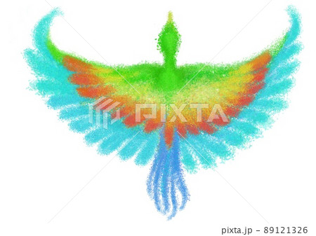 色鮮やかなカラフルな色の鳳凰のような鳥のイラスト素材 [89121326