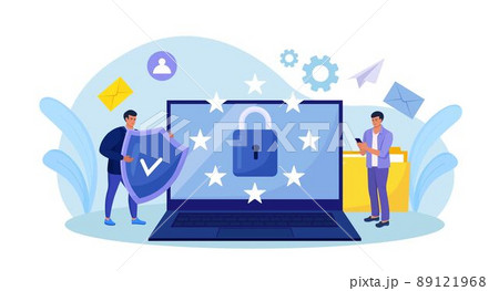 General privacy regulation for protection of personal data. GDPR and privacy politics. Personal information control and security. People protecting business data and legal information 89121968