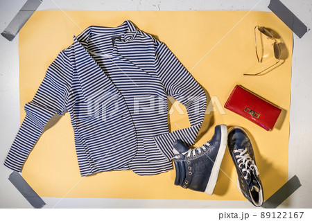 blue striped striped women's jacket top view 89122167