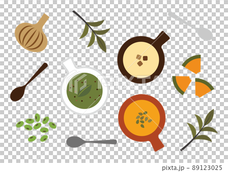 コーンと南瓜とグリンピーススープのイラスト 89123025