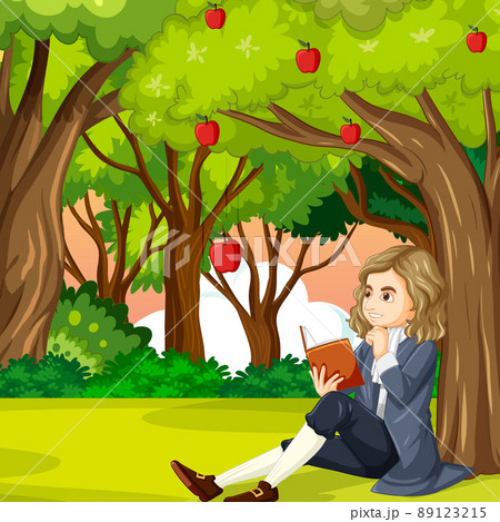 Isaac Newton sitting under apple tree 89123215