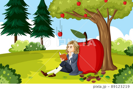 Isaac Newton sitting under apple tree Isaac Newton sitting under apple tree 89123219