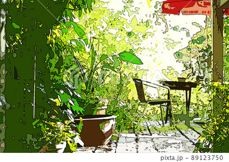 シティポップ 緑の多いカフェのイラスト素材 [89123750] - PIXTA