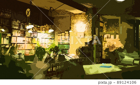 レトロな喫茶店のリアル背景イラスト のイラスト素材