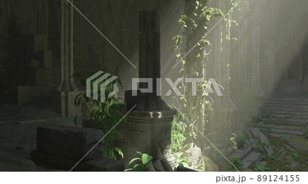 Underground abandoned temple isolated white background 3d illustration 89124155
