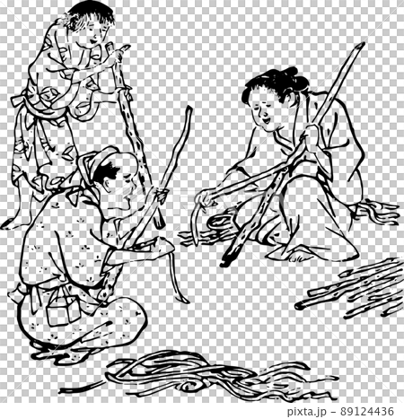 和紙作りの工程_皮むき 和紙作りの工程_皮むき 89124436