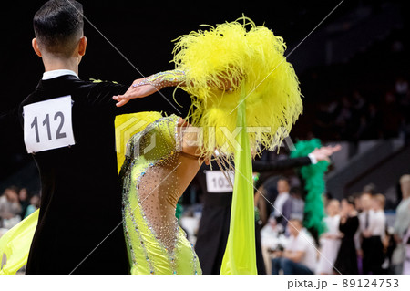 couple dancers dancing waltz at ballroom competition 89124753