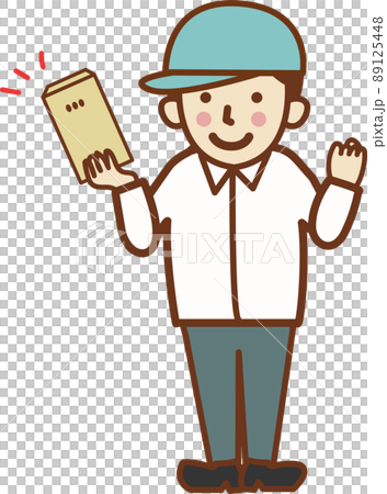封筒を持つ笑顔でガッツポーズをする作業員の男性。 89125448