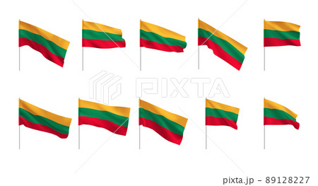 Lithuania flags. Set of national realistic Lithuanian flags. Lithuania flags. Set of national realistic Lithuanian flags. 89128227