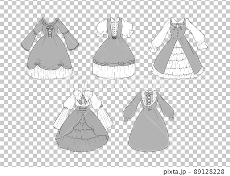 グレーのワンピースのイラストセット グレーのワンピースのイラストセット 89128228