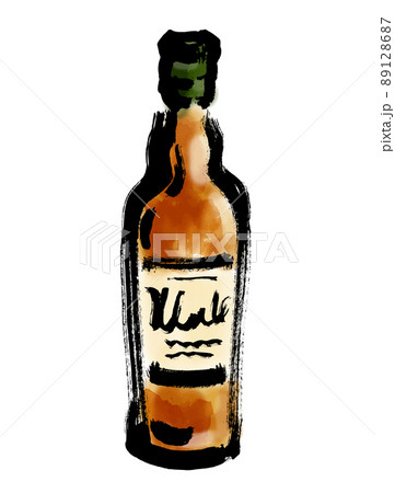 ウイスキーのビンの手描き和風イラストのイラスト素材