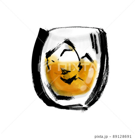 グラスに入ったウイスキーの手描き和風イラスト 89128691