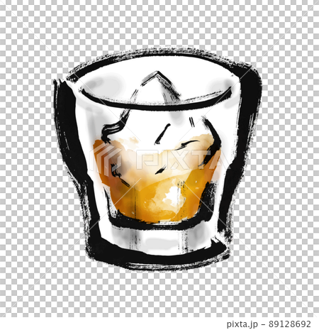 グラスに入ったウイスキーの手描き和風イラスト 89128692