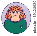 Woman facial expression. Emotion vector flat illustration of cute girl with red hair 89128920