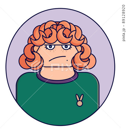 Woman facial expression. Emotion vector flat illustration of cute girl with red hair 89128920