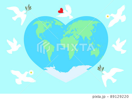 世界地図と平和モチーフ　水色背景 89129220