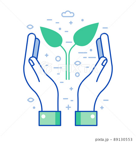 Planet Saving Icon with Hands Hold Plant 89130553