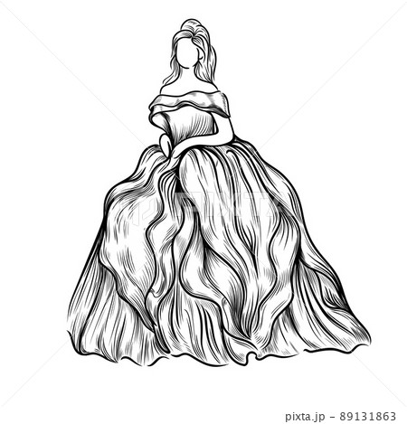 Vector Fashion Sketch Of Elegant Beautiful Girl In Summer Dress. Isolated  Freehand Drawing On White Background. Stock Photo, Picture And Royalty Free  Image. Image 65264320.