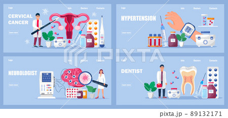 Neurologist, gynecologist, stamotolog concept vector. Hypertensive crisis illustration. Medical home page for clinics, doctor appointments. 89132171