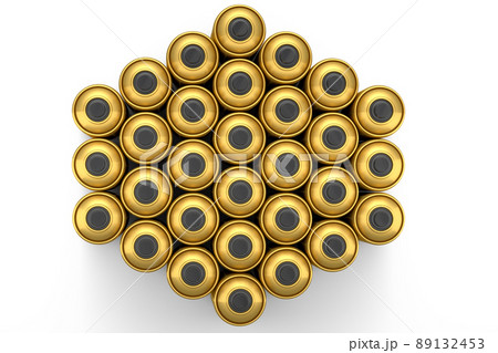 Set of spray paint cans in row on white background. Spray bottle and dispenser 89132453