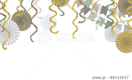 レトロな四角いガーランドとペーパーファンのフレーム_16:9 89133037