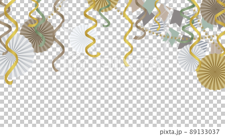 レトロな四角いガーランドとペーパーファンのフレーム_16:9 89133037