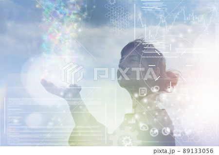 人物とネットワークをイメージしたCGの合成写真 89133056