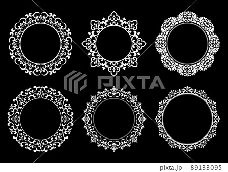 Set of decorative frames Elegant vector element for design in Eastern style, place for text. Floral black and white borders. Lace illustration for invitations and greeting cards. 89133095
