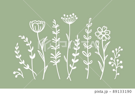 floral pattern with flowers, branches, wild herbs silhouettes floral pattern with flowers, branches, wild herbs silhouettes 89133190