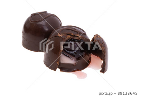 cherry with liquor in chocolate isolated 89133645