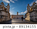 Capitolium Hill or Piazza del Campidoglio, designed by Michelangelo. One of the main attractions of Rome in sunrise light. Rome, Italy. 89134155