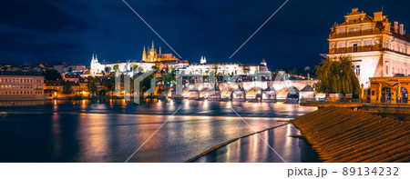 Prague Castle and Charles Bridge by night 89134232
