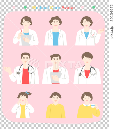 A colorful illustration set without a main line for doctors and children in white coats for men and women who guide with a smile A colorful illustration set without a main line for doctors and children in white coats for men and women who guide with a smile 89134972