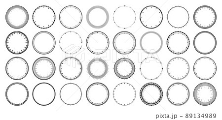 Mechanical clock faces, bezel. Watch dial with minute and hour marks. Timer or stopwatch element. Blank measuring circle scale with divisions. Vector illustration. Mechanical clock faces, bezel. Watch dial with minute and hour marks. Timer or stopwatch element. Blank measuring circle scale with divisions. Vector illustration. 89134989
