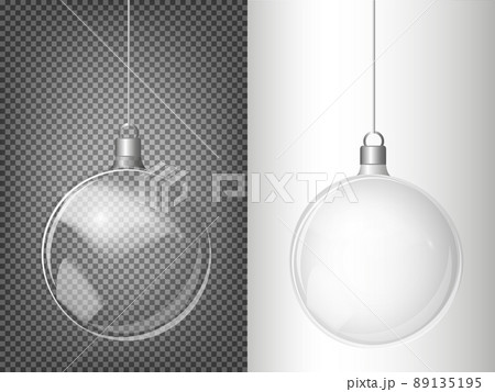 Vector Christmas fir tree and realistic transparent silver Christmas ball on a light abstract background Vector Christmas fir tree and realistic transparent silver Christmas ball on a light abstract background 89135195