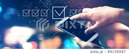 Checklist concept with city lights at night 89136087