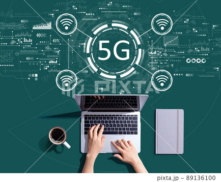 5G network with person using a laptop 5G network with person using a laptop 89136100