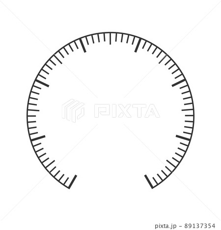 Scale example of pressure meter, manometer, barometer, speedometer, tonometer, thermometer, navigator or indicator tool. Round measuring dashboard template 89137354