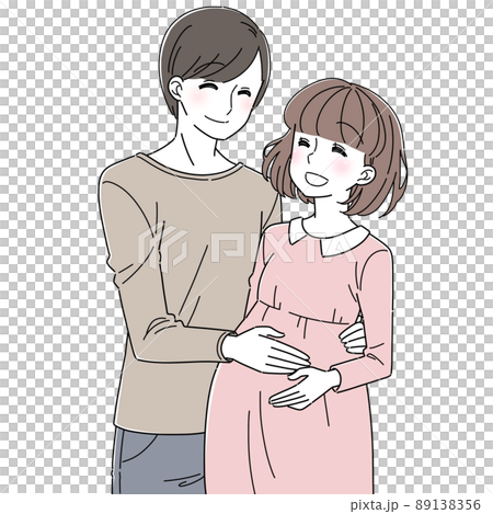 Pregnant woman and husband touching the stomach Pregnant woman and husband touching the stomach 89138356