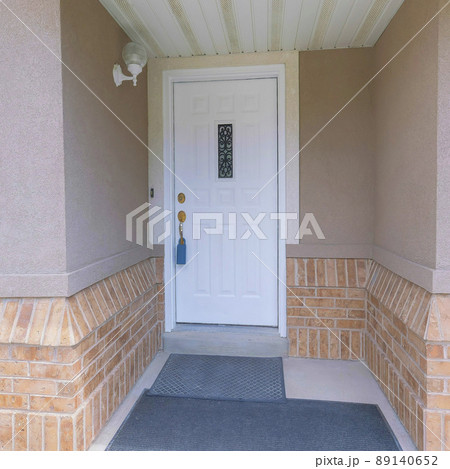 Square White front door with wrought iron panel and lockbox 89140652