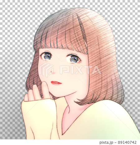 Color illustration of young woman with bob hair Color illustration of young woman with bob hair 89140742