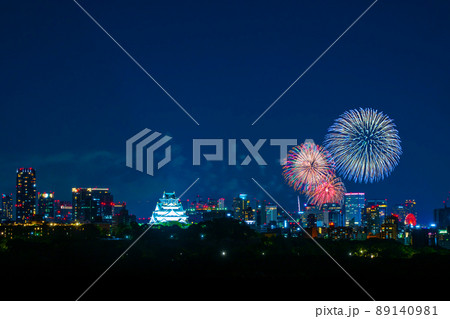 大阪城ライトアップと淀川花火大会 89140981