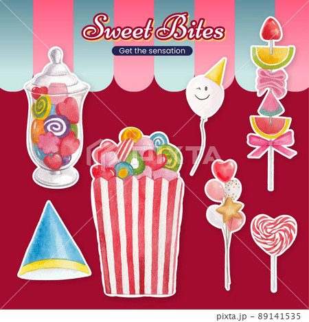 Sticker template with candy jelly party concept,watercolor style 89141535