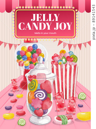 Poster template with candy jelly party concept,watercolor style 89141543
