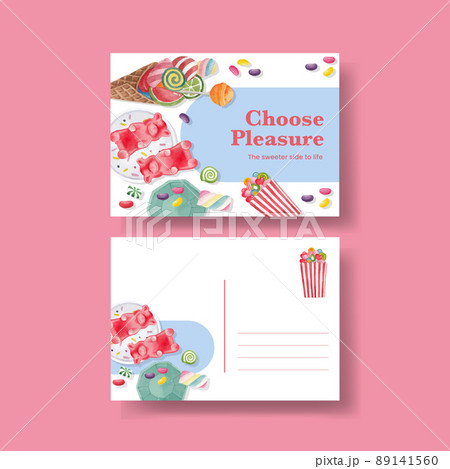 Postcard template with candy jelly party concept,watercolor style 89141560