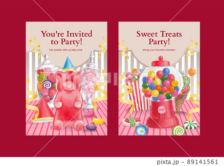 Invitation card template with candy jelly party concept,watercolor style 89141561
