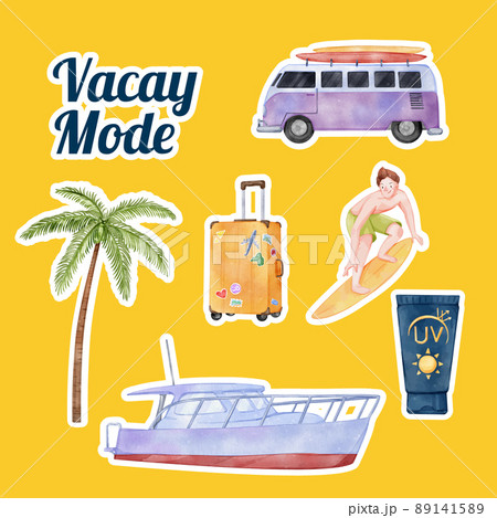 Sticker template with enjoy summer holiday concept,watercolor style 89141589