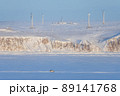 Winter arctic industrial landscape with a wind farm 89141768