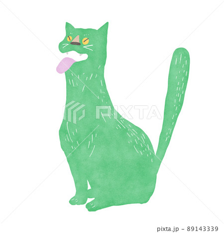あくびをするみどり色のネコ 89143339