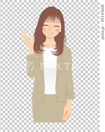 職業女性的插圖，上半身，米色西裝，棕色頭髮 89143608